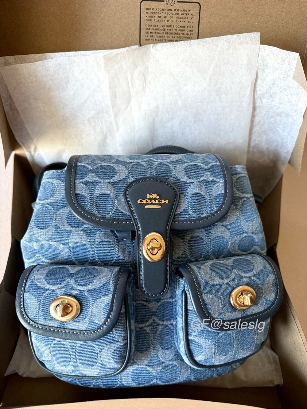 NWT Coach Hadley Backpack Signature blue Denim  /Gold hardware Gift Set - Picture 2 of 16